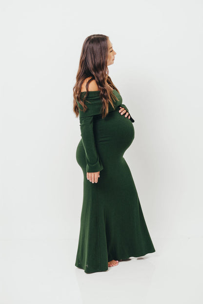 Monroe Maxi Dress with Long Sleeves in Hunter Green- Bump Friendly