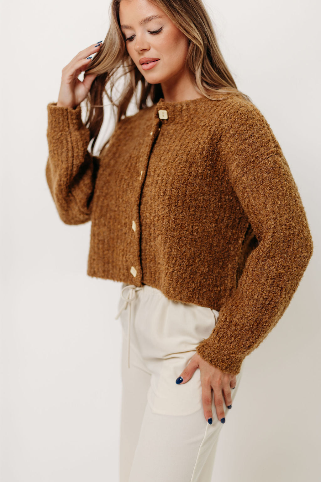 Samara Plush Cardigan Top in Dark Mustard