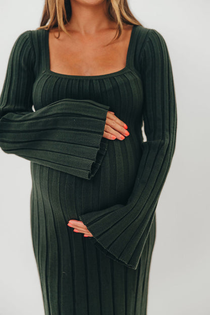 Rowan Square Neck Maxi Dress in Evergreen