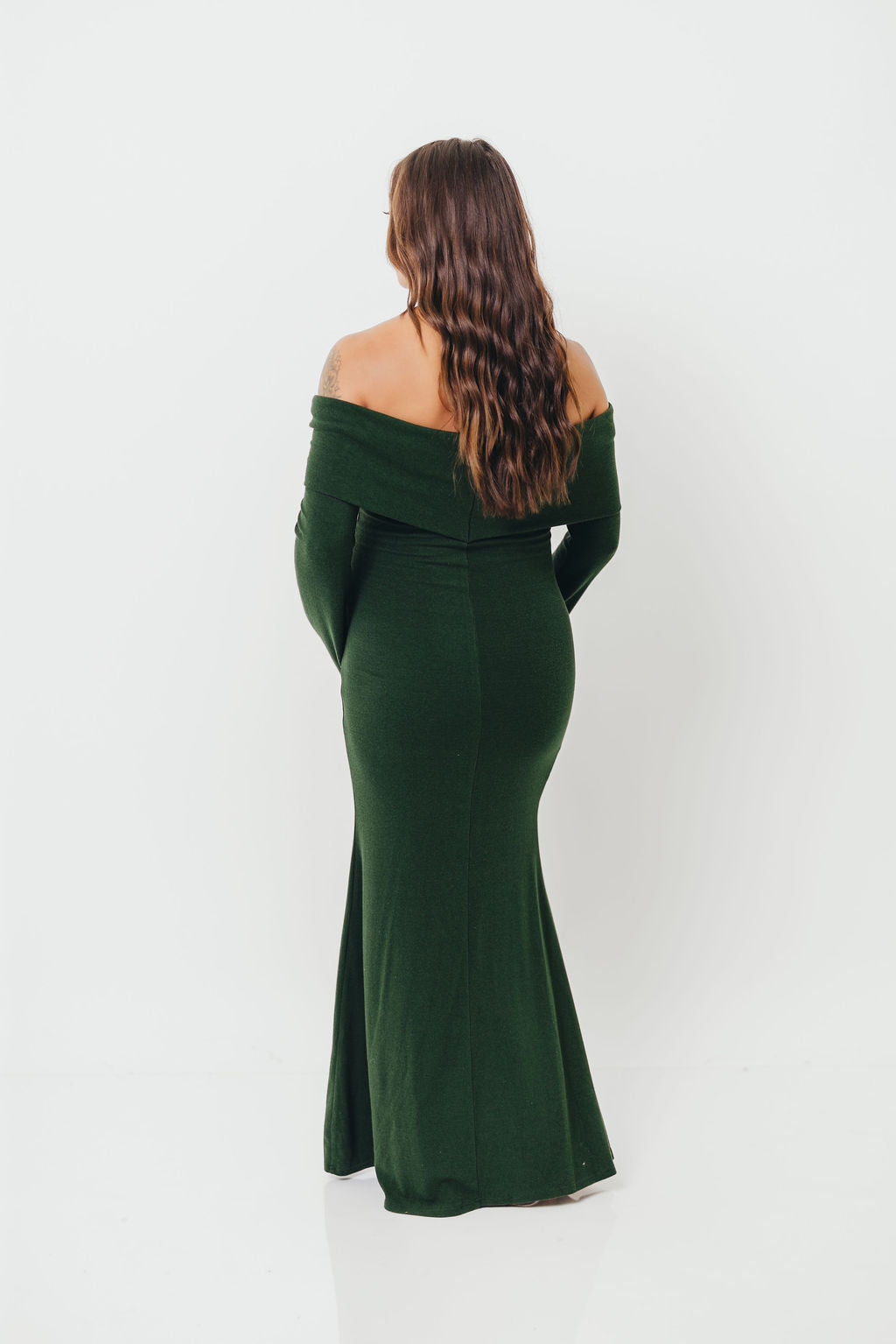 Monroe Maxi Dress with Long Sleeves in Hunter Green- Bump Friendly