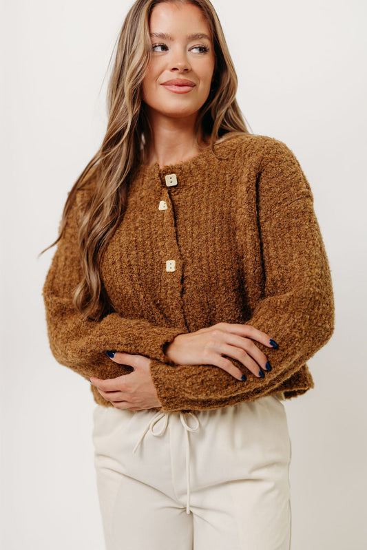 Samara Plush Cardigan Top in Dark Mustard