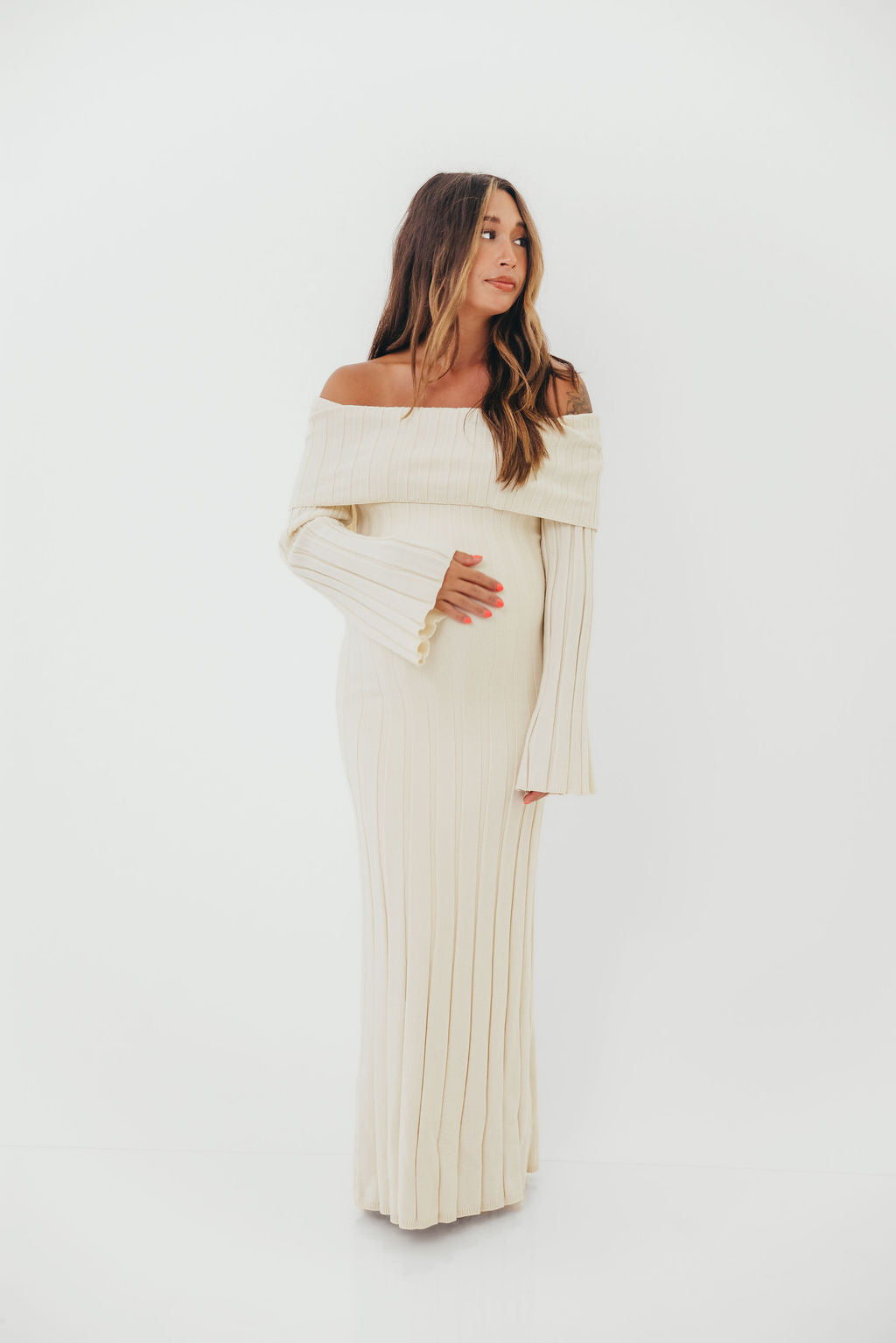Evella Maxi Dress in Cream - Bump Friendly & Inclusive Sizing