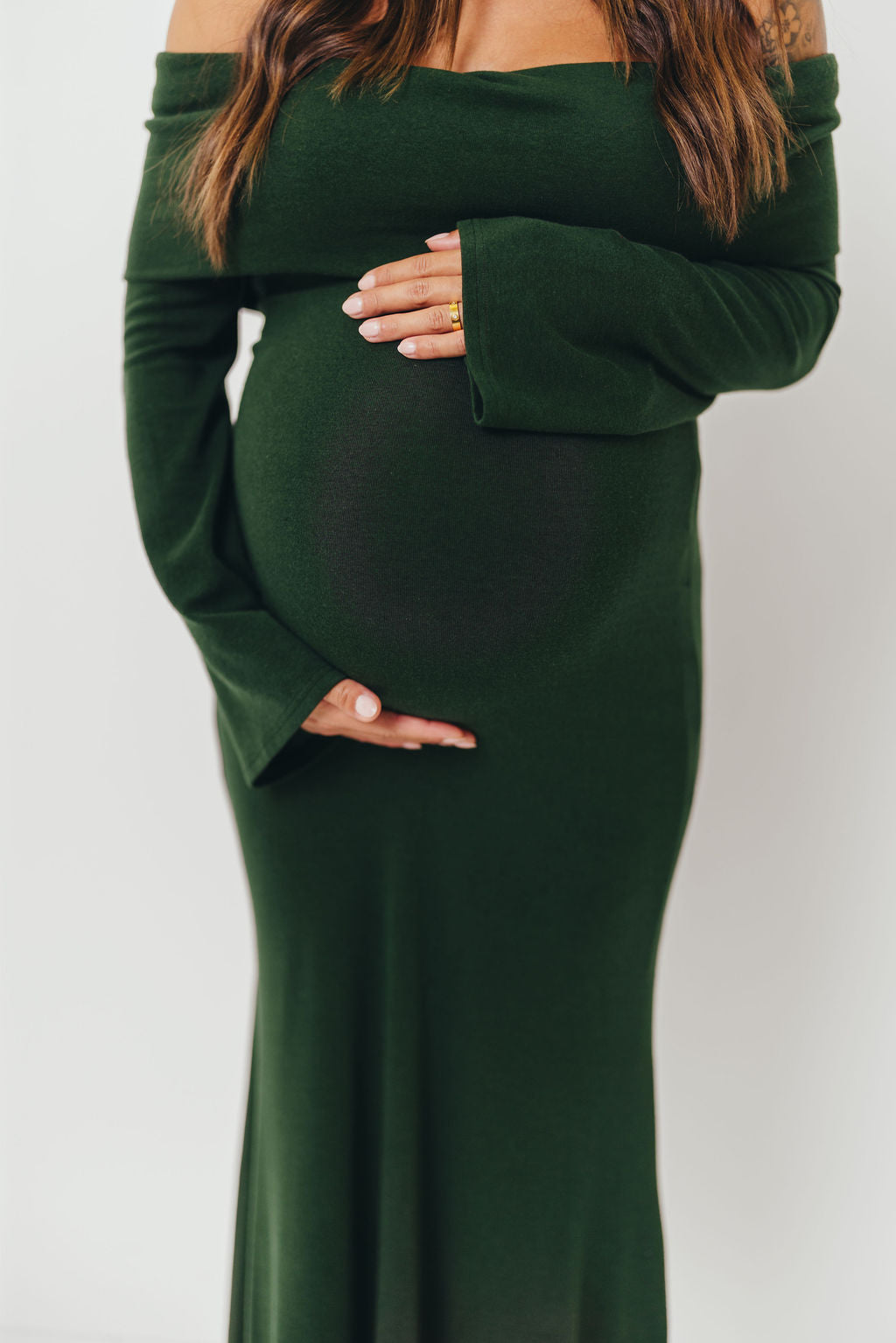 Monroe Maxi Dress with Long Sleeves in Hunter Green- Bump Friendly