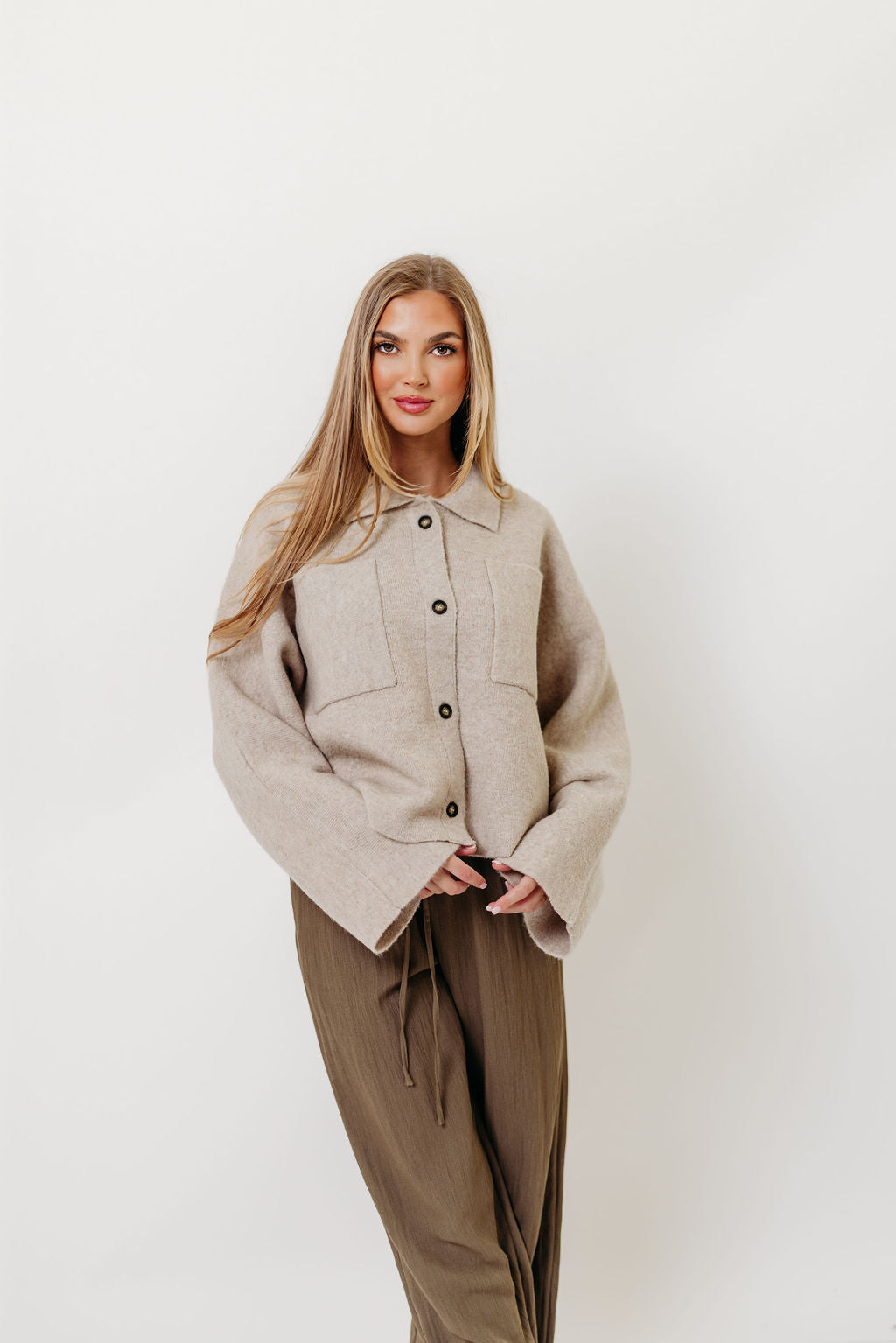Monica Collared Button-Down Sweater in Papyrus