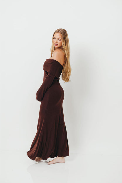 Monroe Maxi Dress with Long Sleeves in Chocolate Brown- Bump Friendly