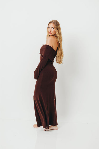 Monroe Maxi Dress with Long Sleeves in Chocolate Brown- Bump Friendly