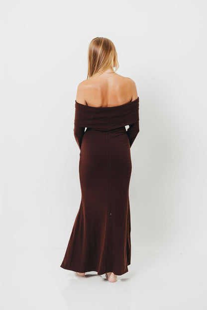 Monroe Maxi Dress with Long Sleeves in Chocolate Brown- Bump Friendly