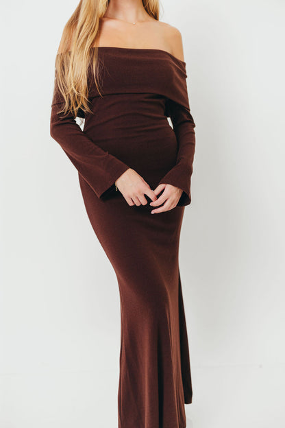 Monroe Maxi Dress with Long Sleeves in Chocolate Brown- Bump Friendly