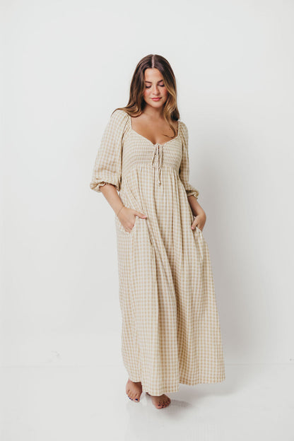 Cecilia 100% Cotton Smocked Maxi Dress in Natural Plaid - Bump Friendly *9/26 PRE-ORDER*