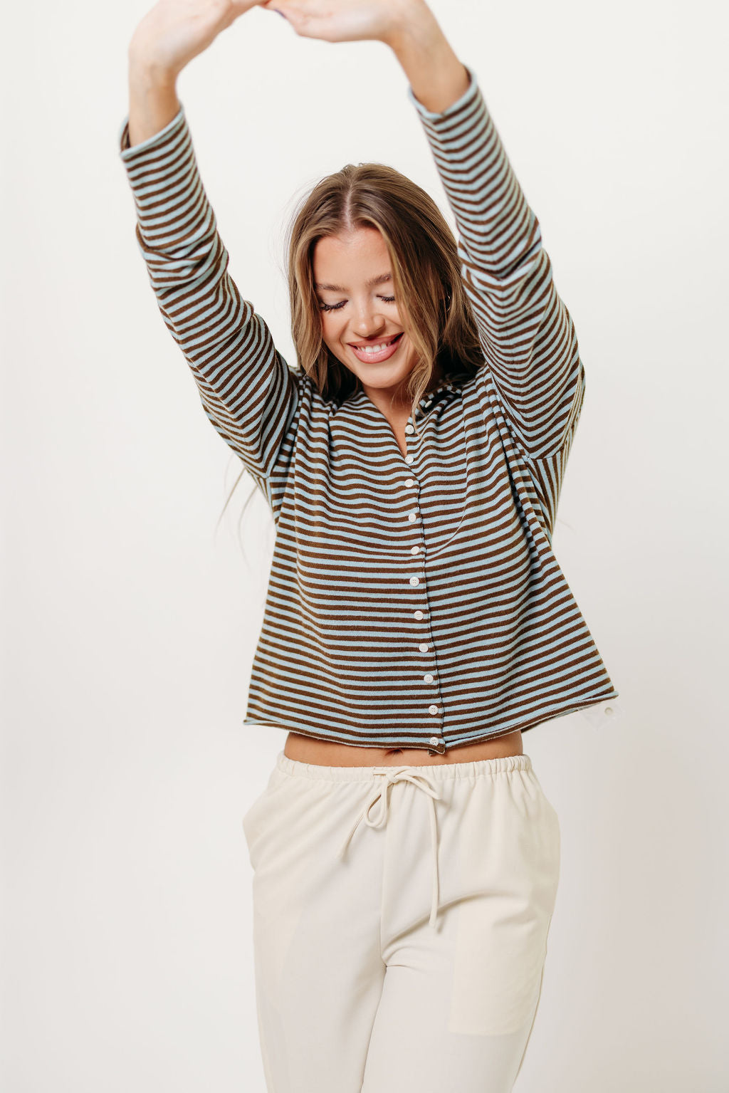 Elisa Cardigan Top in Blue/Brown