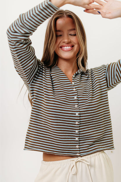Elisa Cardigan Top in Blue/Brown