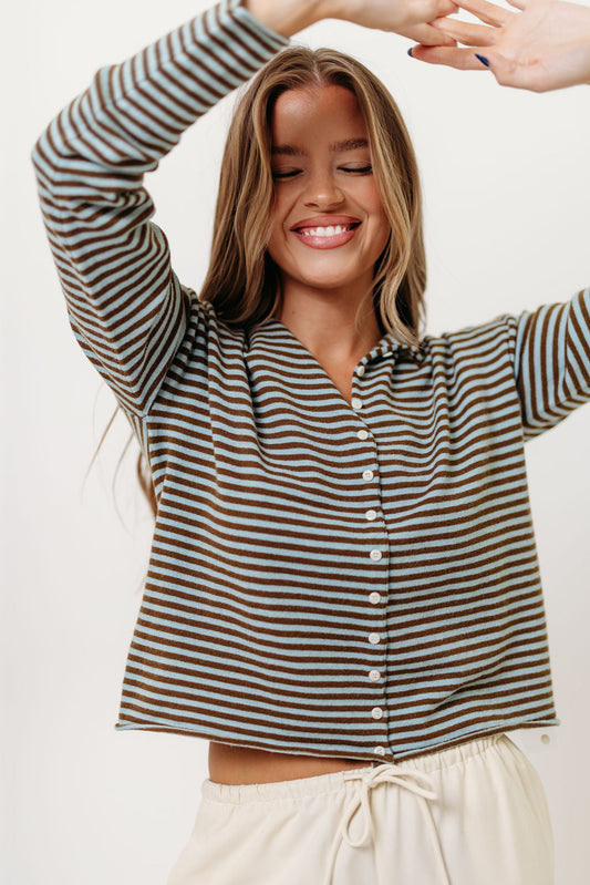 Elisa Cardigan Top in Blue/Brown