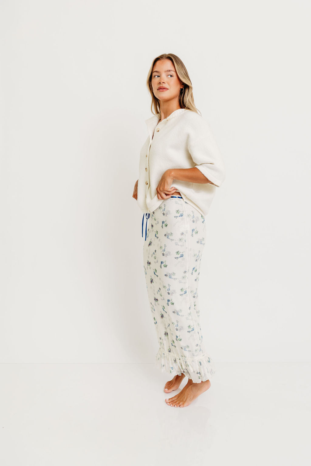 Davina Button-Up Sweater in Off-White