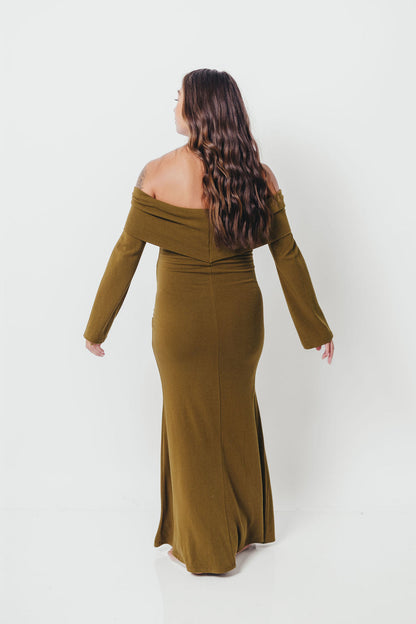Monroe Maxi Dress with Long Sleeves in Olive Green- Bump Friendly