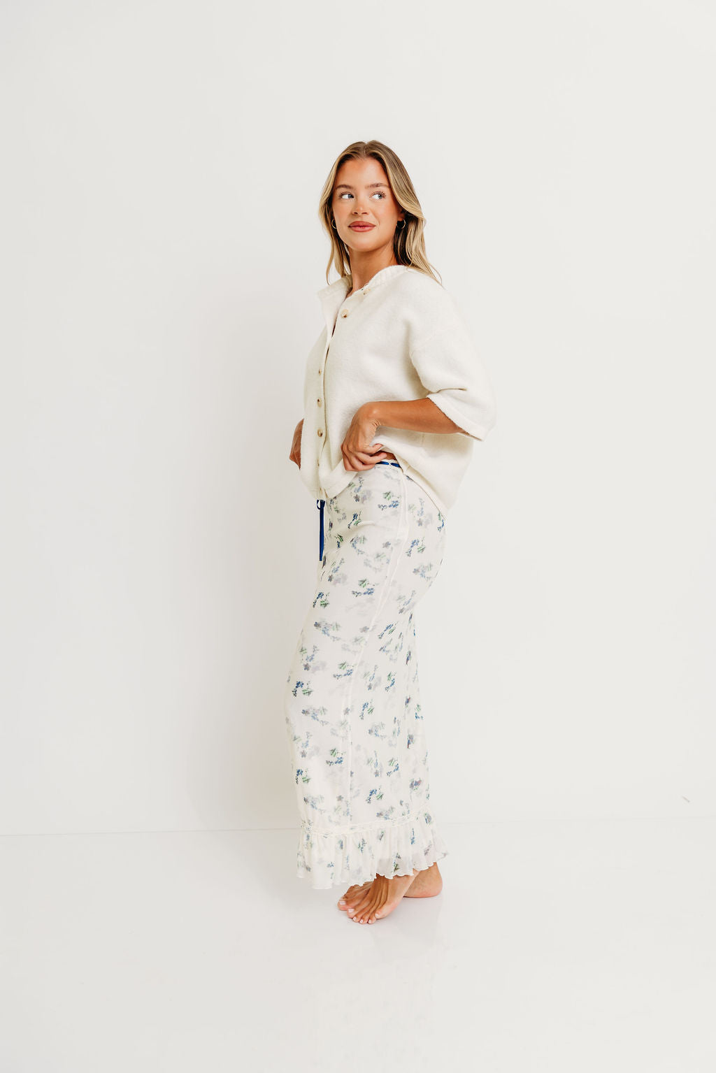 Davina Button-Up Sweater in Off-White