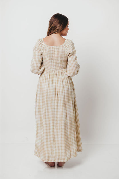 Cecilia 100% Cotton Smocked Maxi Dress in Natural Plaid - Bump Friendly *9/26 PRE-ORDER*