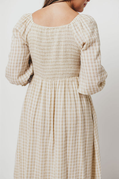 Cecilia 100% Cotton Smocked Maxi Dress in Natural Plaid - Bump Friendly *9/26 PRE-ORDER*