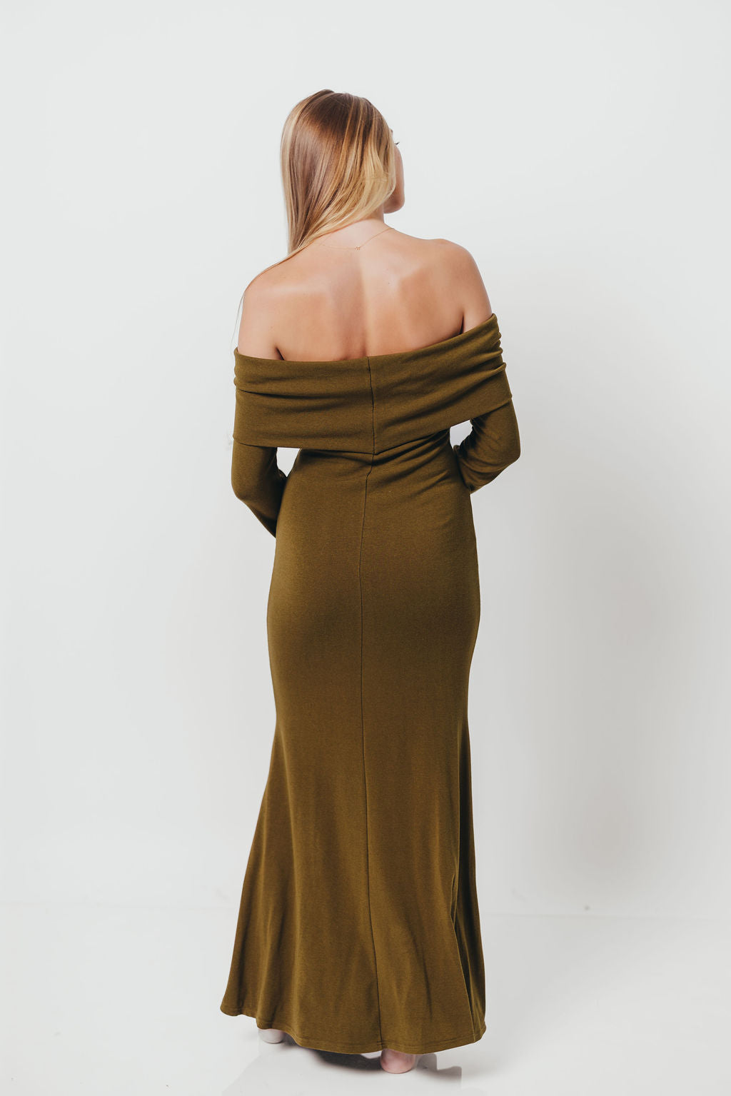 Monroe Maxi Dress with Long Sleeves in Olive Green- Bump Friendly