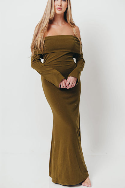 Monroe Maxi Dress with Long Sleeves in Olive Green- Bump Friendly