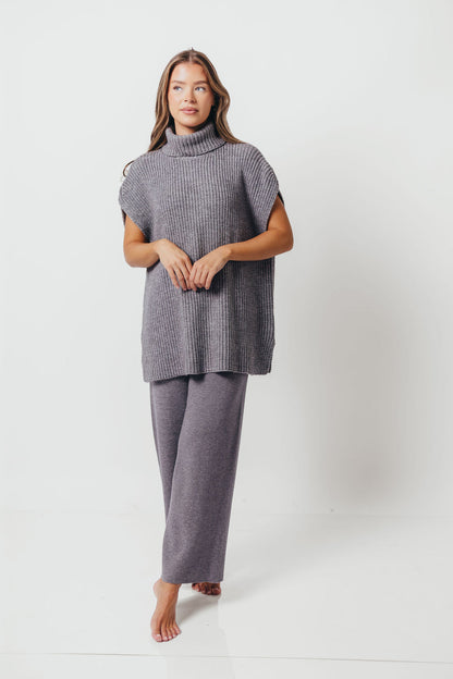 Hilaria Turtle Neck Sweater Top and Pants Set in Charcoal