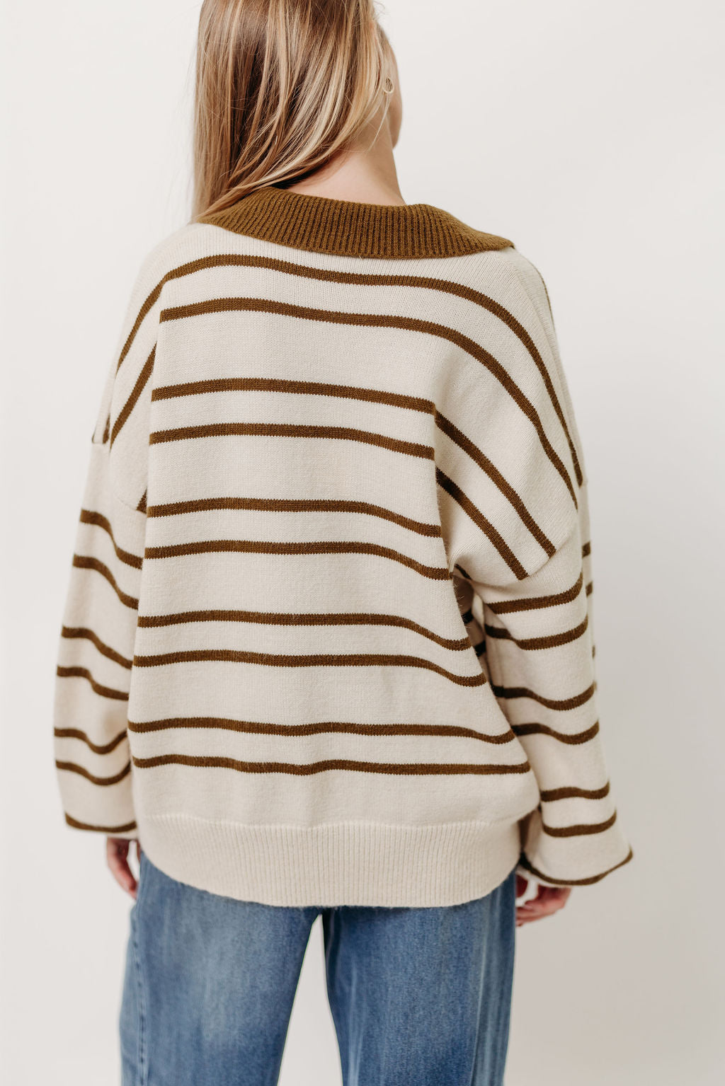 Juno Collared Sweater in Ivory Olive Stripe
