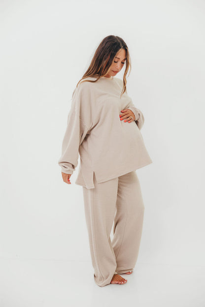 Naomi Oversized Fleece Top in Cream/Grey - Bump Friendly  *Worth Exclusive Print*
