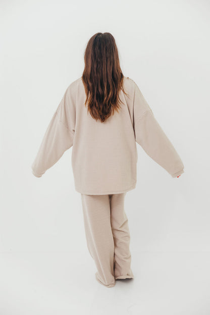 Naomi Oversized Fleece Top in Cream/Grey - Bump Friendly  *Worth Exclusive Print*