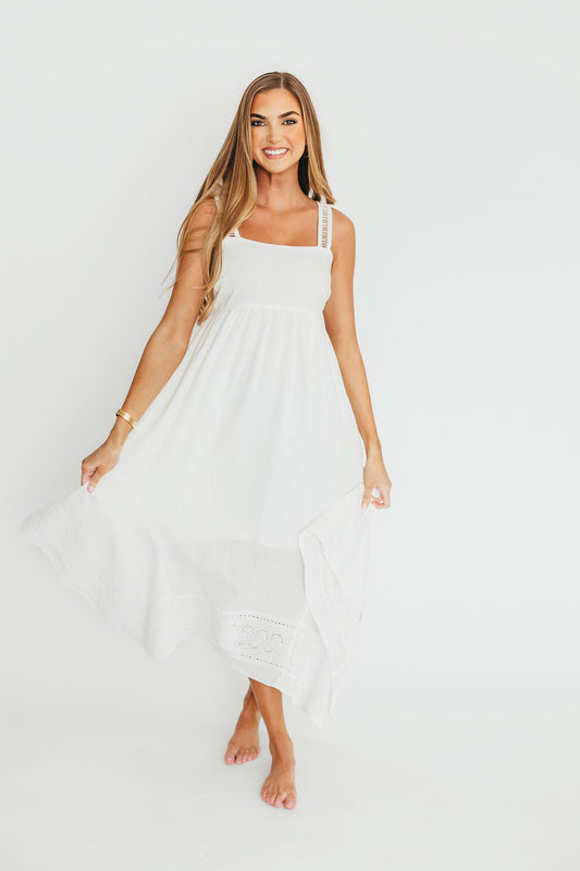 Palmer Asymmetrical Hem Midi Dress in White