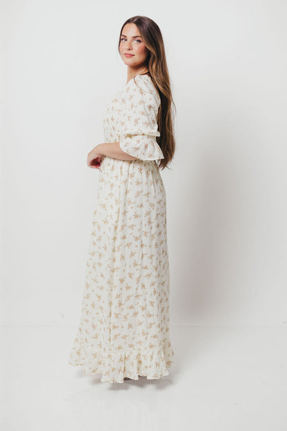 Sienna 100% Cotton Puff Sleeve Maxi Dress in Cream - Bump Friendly