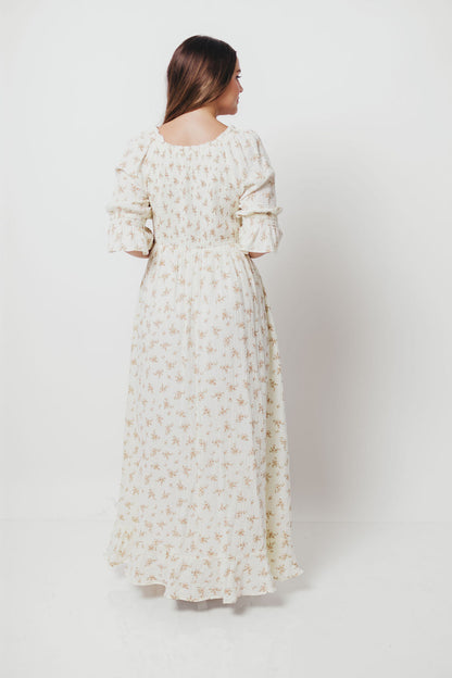 Sienna 100% Cotton Puff Sleeve Maxi Dress in Cream - Bump Friendly