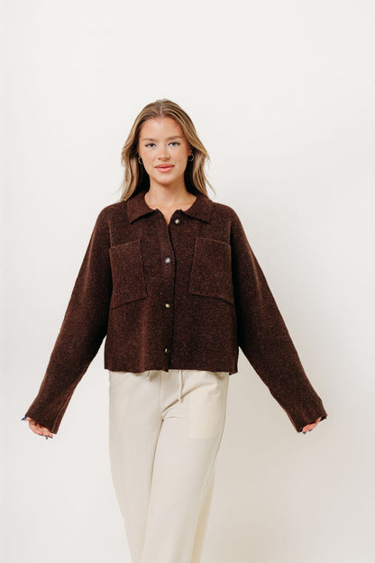 Monica Collared Button-Down Sweater in Brown