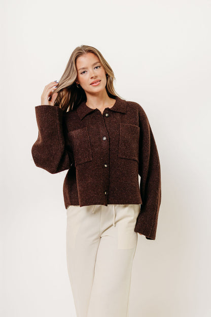 Monica Collared Button-Down Sweater in Brown