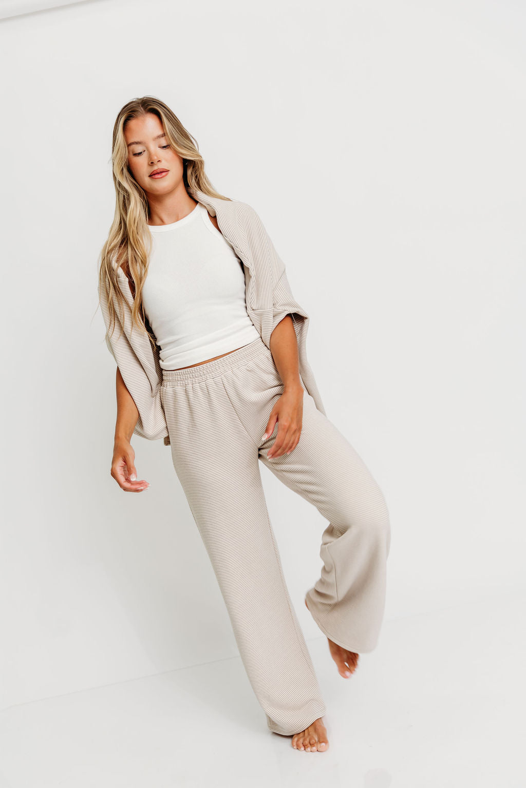 Campbell Fleece Lounge Pants in Cream/Grey *Worth Exclusive Print*