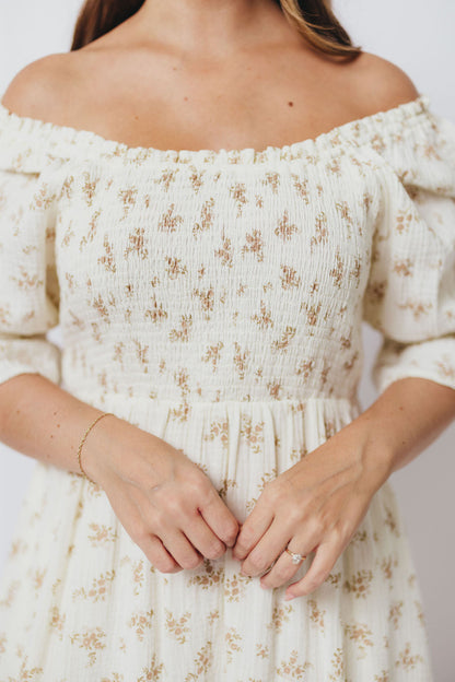 Sienna 100% Cotton Puff Sleeve Maxi Dress in Cream - Bump Friendly