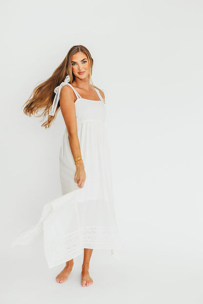 Palmer Asymmetrical Hem Midi Dress in White