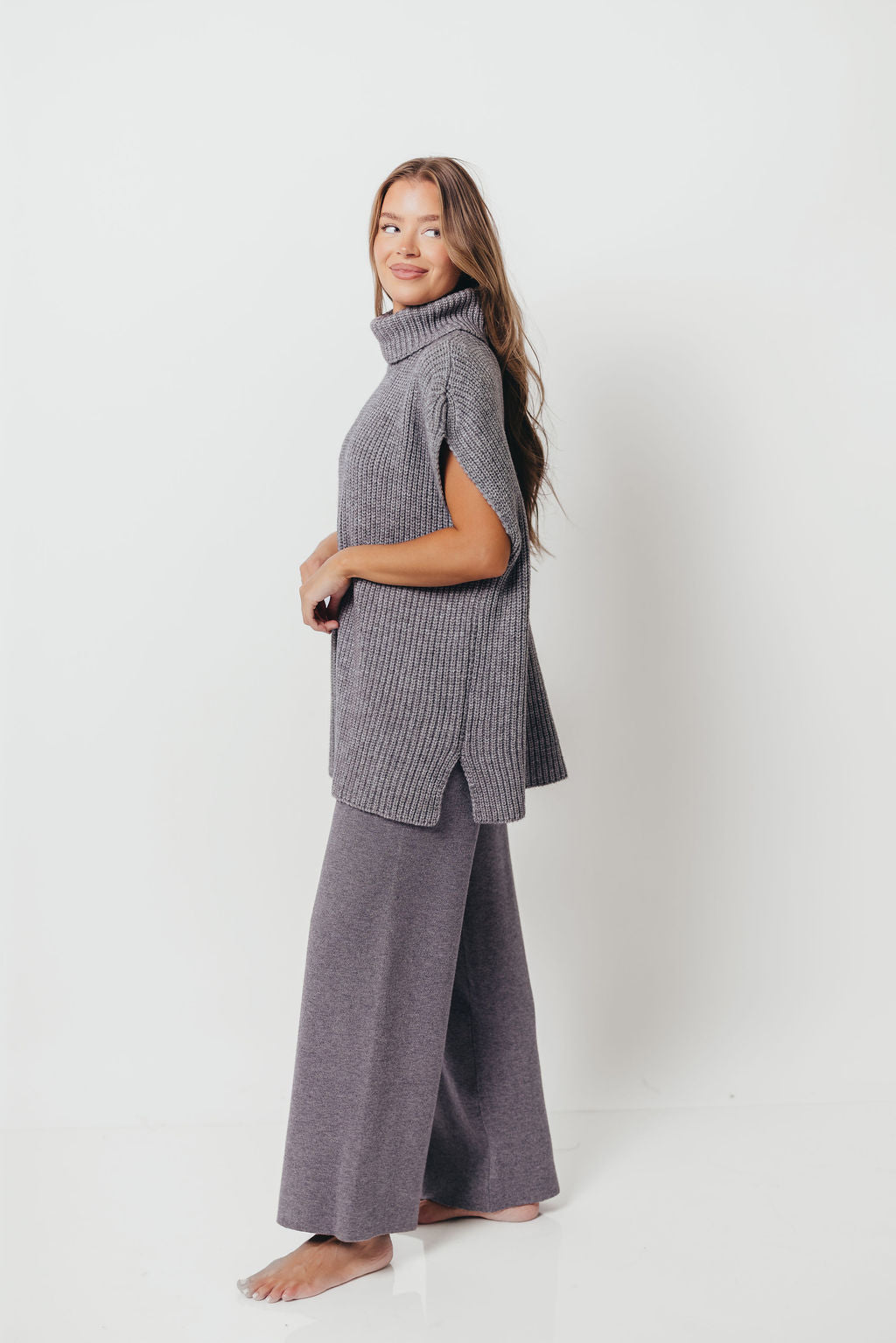 Hilaria Turtle Neck Sweater Top and Pants Set in Charcoal