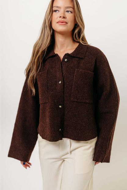 Monica Collared Button-Down Sweater in Brown