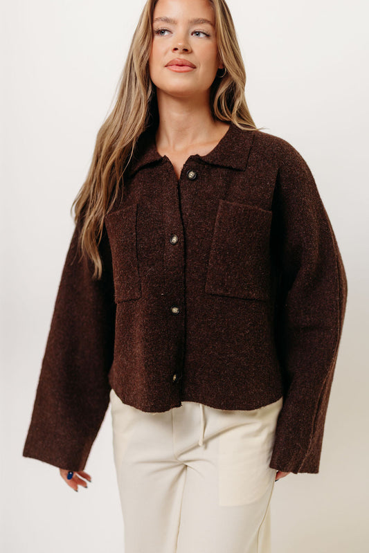 Monica Collared Button-Down Sweater in Brown