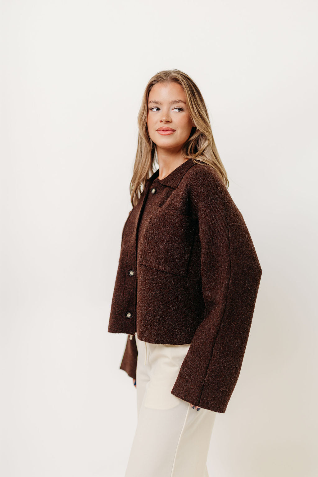 Monica Collared Button-Down Sweater in Brown