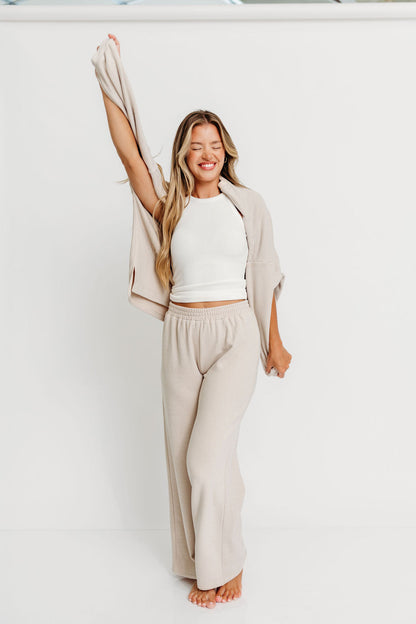 Campbell Fleece Lounge Pants in Cream/Grey *Worth Exclusive Print*