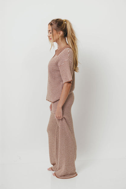 Torrance Short Sleeve Sweater Top and Pants Set in Mocha Cream