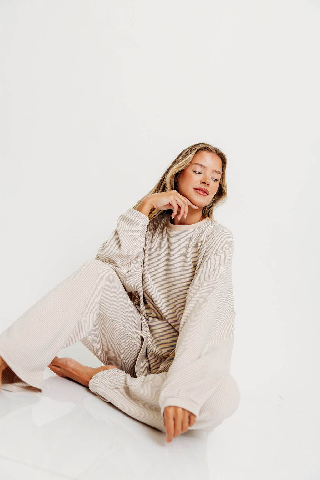 Naomi Oversized Fleece Top in Cream/Grey - Bump Friendly  *Worth Exclusive Print*