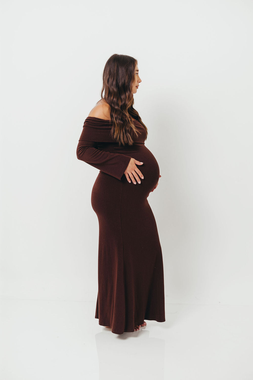 Monroe Maxi Dress with Long Sleeves in Chocolate Brown- Bump Friendly