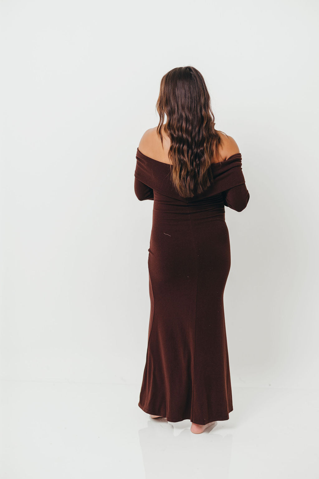 Monroe Maxi Dress with Long Sleeves in Chocolate Brown- Bump Friendly