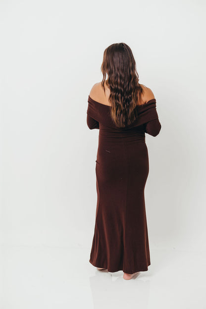 Monroe Maxi Dress with Long Sleeves in Chocolate Brown- Bump Friendly