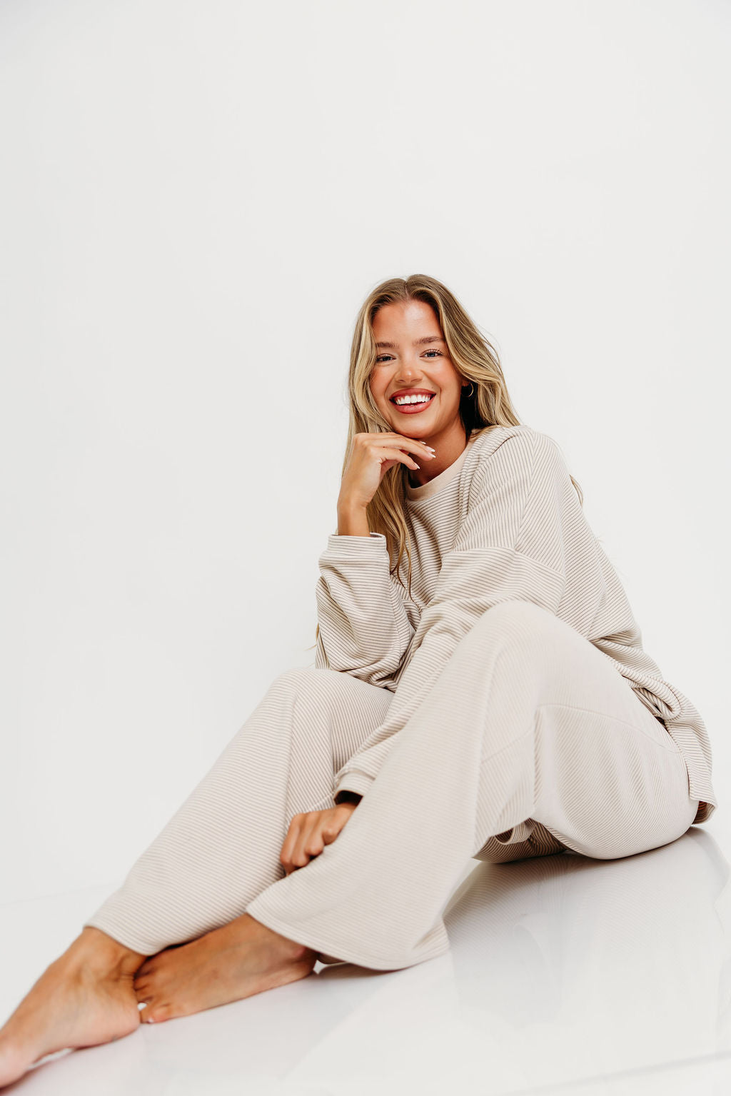 Naomi Oversized Fleece Top in Cream/Grey - Bump Friendly  *Worth Exclusive Print*