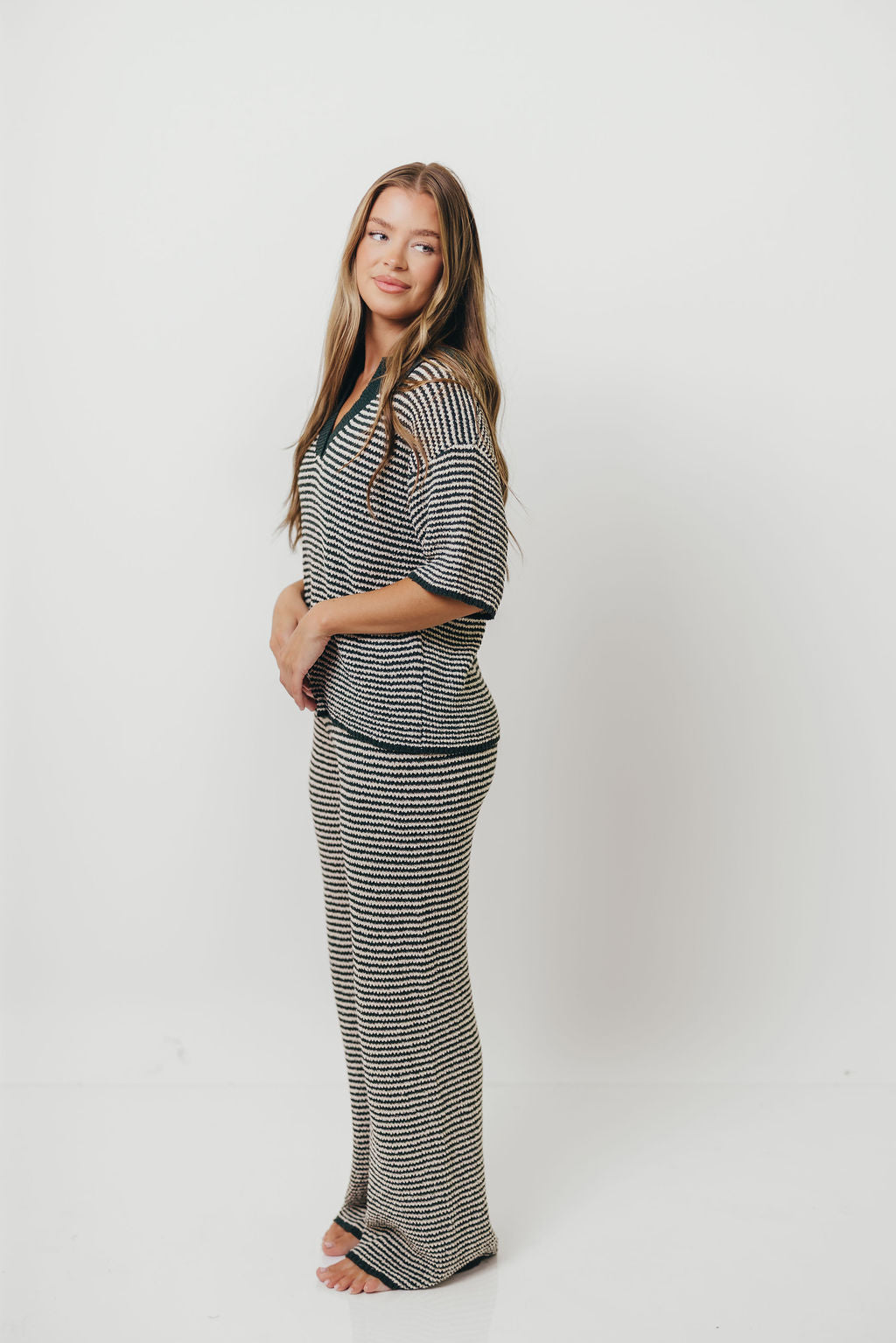 Torrance Short Sleeve Sweater Top and Pants Set in Hunter Green
