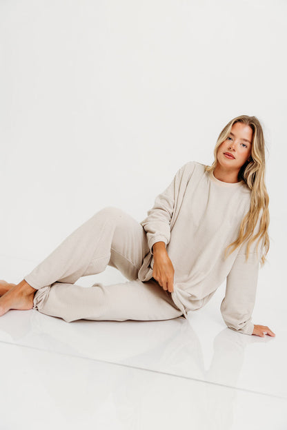 Naomi Oversized Fleece Top in Cream/Grey - Bump Friendly  *Worth Exclusive Print*