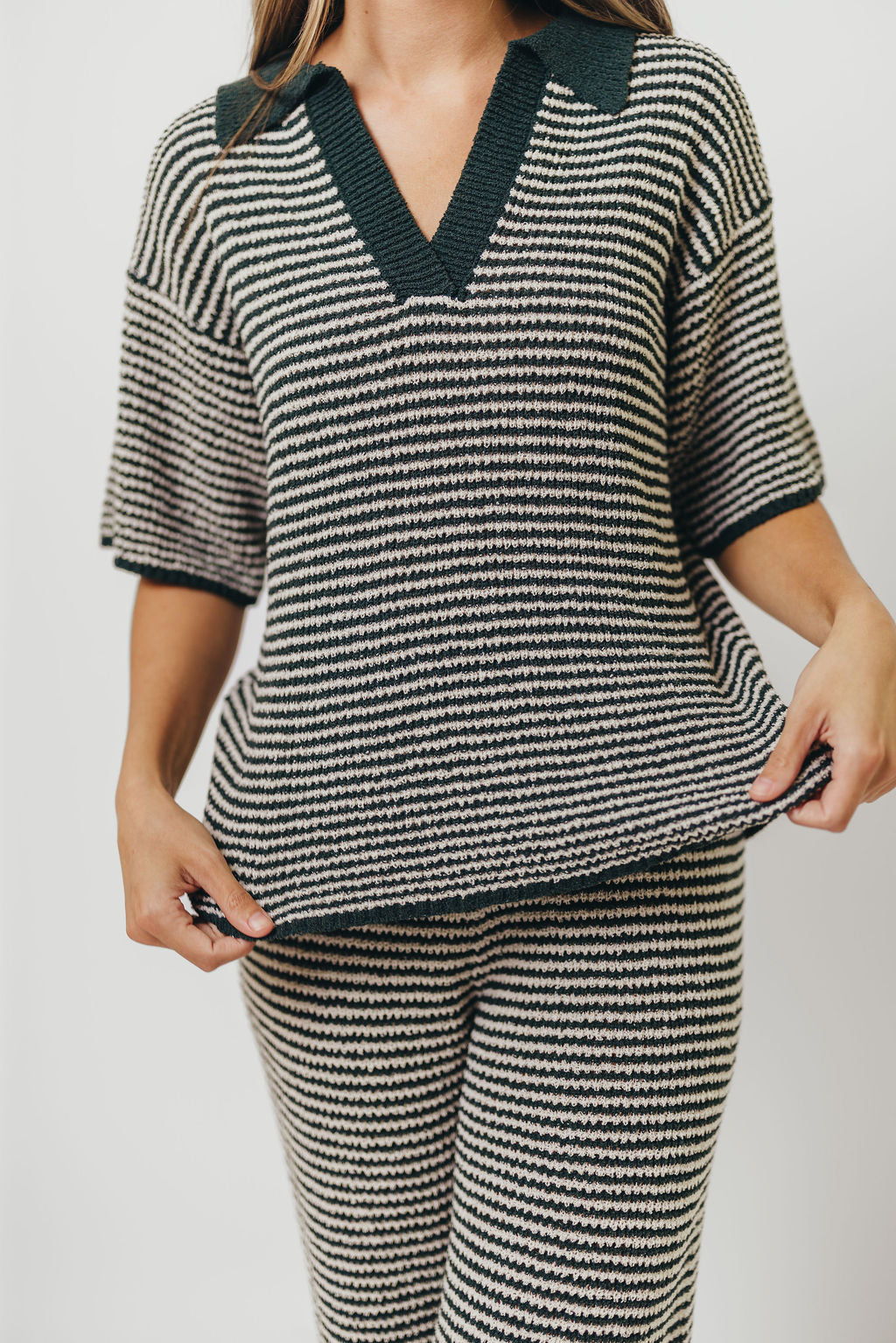 Torrance Short Sleeve Sweater Top and Pants Set in Hunter Green