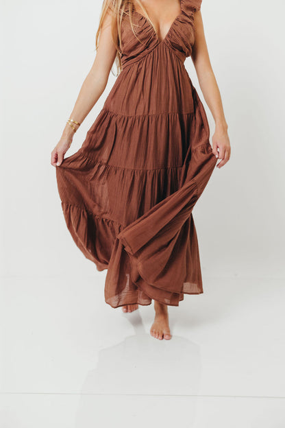 Katy Pleated Bodice Maxi Dress in Hazelnut - Bump Friendly